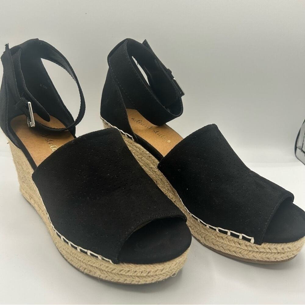 Altar'd State Marie Black Open Toe  Sandal 3.5in Straw Wedge Heel Size 8.5 - Picture 2 of 9